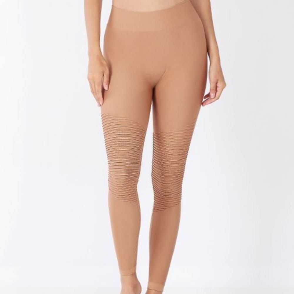 New Moto Style High Waist Full Length Leggings in Eggshell Neutral